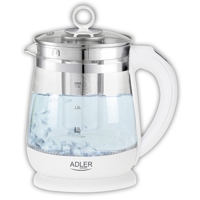 Adler | Kettle | AD 1299 | Electric | 2200 W | 1.5 L | Glass | 360° rotational base | White
