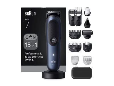 Braun Hair Trimmer | All-in-One Series 7 AIO7580 | Cordless | Wet & Dry | Number of length steps 14 | Blue/Black