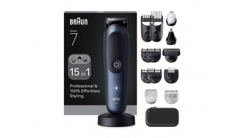 Braun Hair Trimmer | All-in-One Series 7 AIO7580 | Cordless | Wet & Dry | Number of length steps 14 | Blue/Black