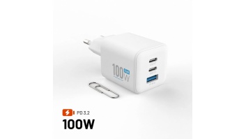 Fixed GaN Network Charger Mini with 2xUSB-C and USB output, PD support, 100 W, white | FIXCG100M-2C1A-WH