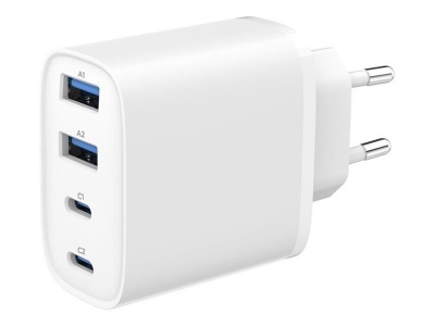 Gembird 4-port 40 W GaN USB PowerDelivery fast charger, White | TA-UC-2A2C-PD40-01-W | 2 x 4 pin USB Type A, 2 x 24 pin USB-C