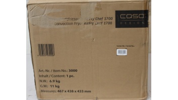 SALE OUT. | Caso | Air Fryer | 03000 AirFry Chef 1700 | Power 1700 W | Capacity 22 L | Black | DAMAGED PACKAGING | 24 month(s)