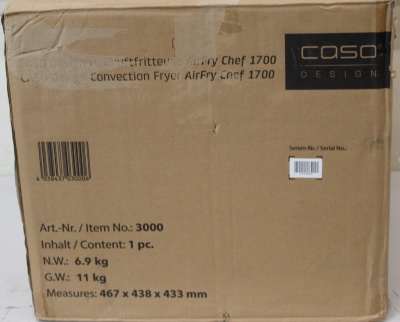SALE OUT. | Caso | Air Fryer | 03000 AirFry Chef 1700 | Power 1700 W | Capacity 22 L | Black | DAMAGED PACKAGING | 24 month(s)
