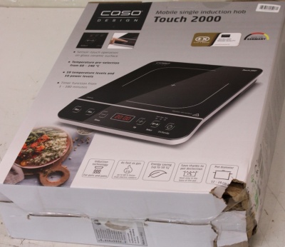 SALE OUT. Caso Touch 2000 Hob, Induction, Width 29 cm, 1 cooking zone, Touch control, Black | Caso Hob | Touch 2000 | Number of burners/cooking zones 1 | Touch | Induction | Black | DAMAGED PACKAGING, SCRATCHED CORNER
