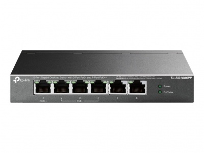 TP-LINK | 6-Port Gigabit Switch with 3-Port PoE+ and 1-Port PoE++ | TL-SG1006PP | Unmanaged | Desktop