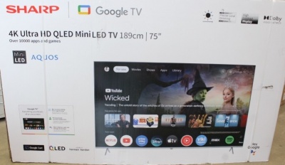 SALE OUT. Sharp 75JP7265E 75" (189cm) 4K Ultra HD QLED MiniLED Google TV, HARMAN/KARDON Speaker System | SALE OUT. Sharp 4K QLED TV | 75JP7265E | 75 | Smart TV | Google TV | UHD | DAMAGED PACKAGING