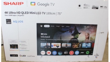 SALE OUT. Sharp 75JP7265E 75" (189cm) 4K Ultra HD QLED MiniLED Google TV, HARMAN/KARDON Speaker System | SALE OUT. Sharp 4K QLED TV | 75JP7265E | 75 | Smart TV | Google TV | UHD | DAMAGED PACKAGING